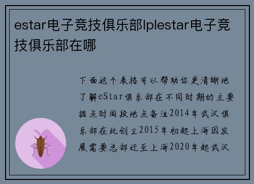 estar电子竞技俱乐部lplestar电子竞技俱乐部在哪